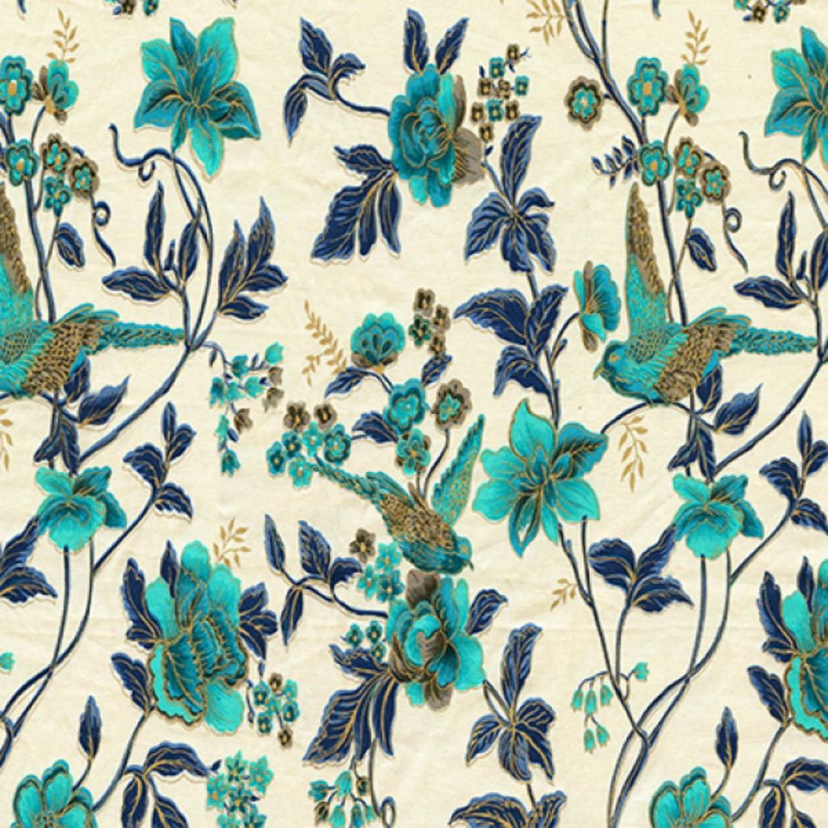 PEACEFUL Turquoise Indigo Cream RM Coco Fabric