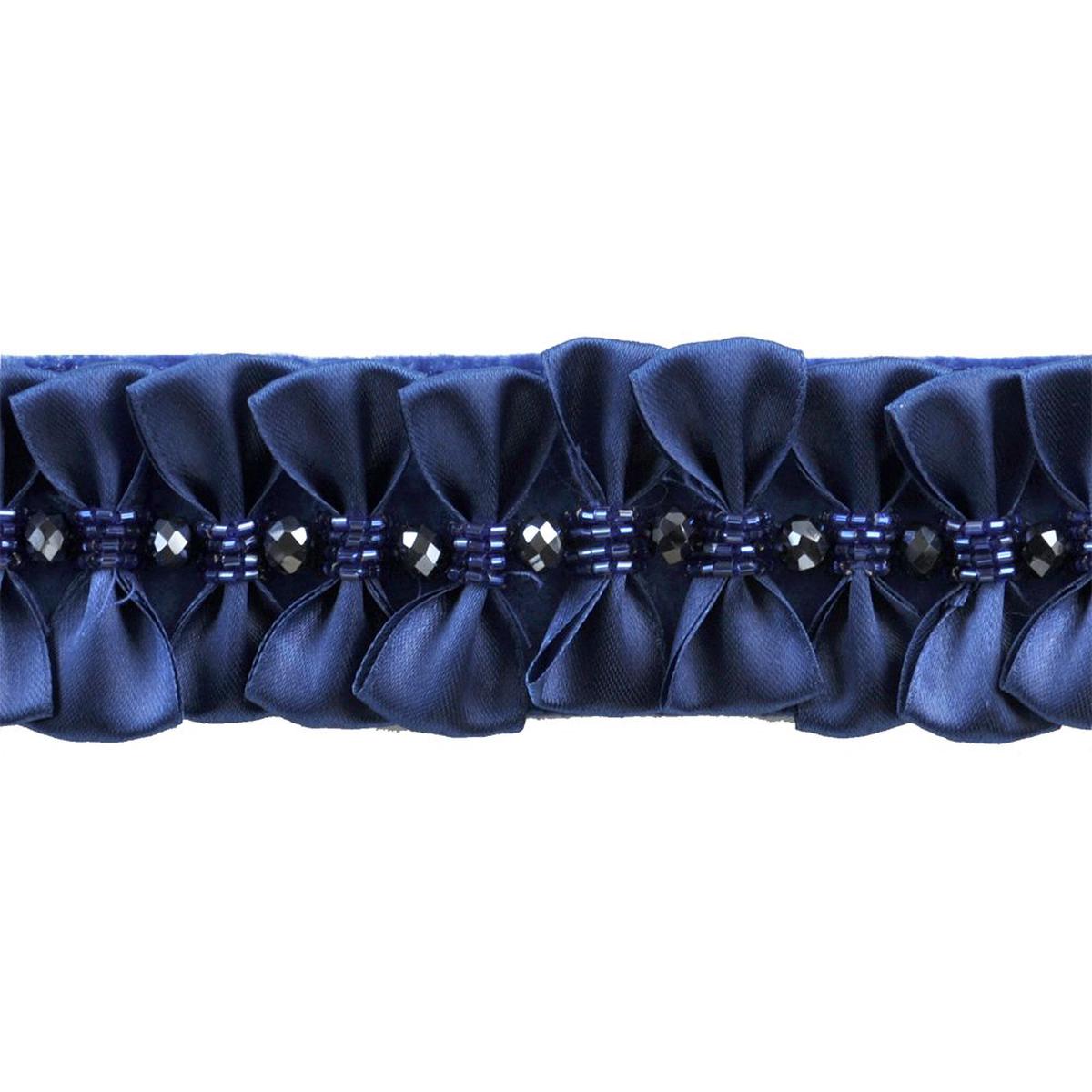 Satin Tuxedo Ribbon Trim with Beaded Center, 2.25-in. X 5 Yards Elegant Pleated Decorative Trim