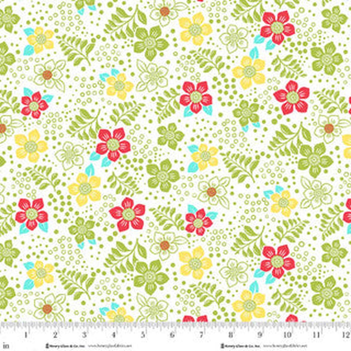 Jubilee Multi Green Fun Flower Cotton 44" / 45" Fabric per yard