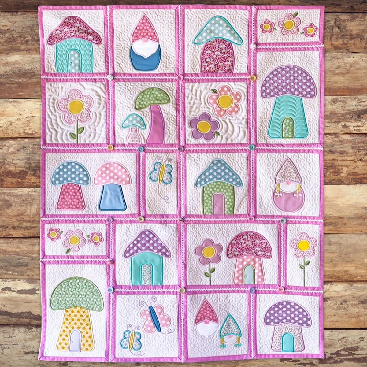 Gnome Home Quilt In-the-Hoop Machine Embroidery Design Pickle Pie Designs