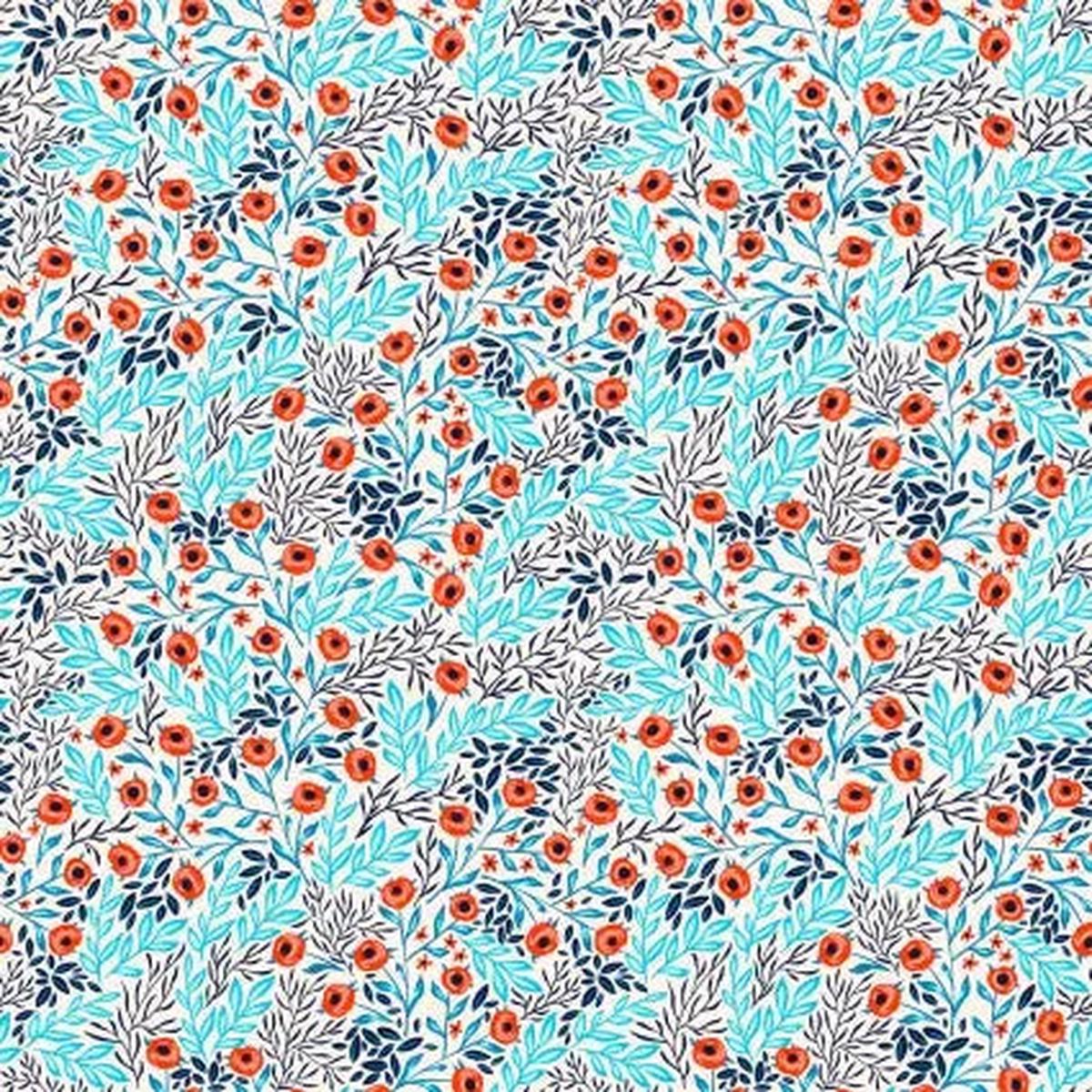 Whimsy Cream Floral Leaves 44"/45" Fabric Per Yard