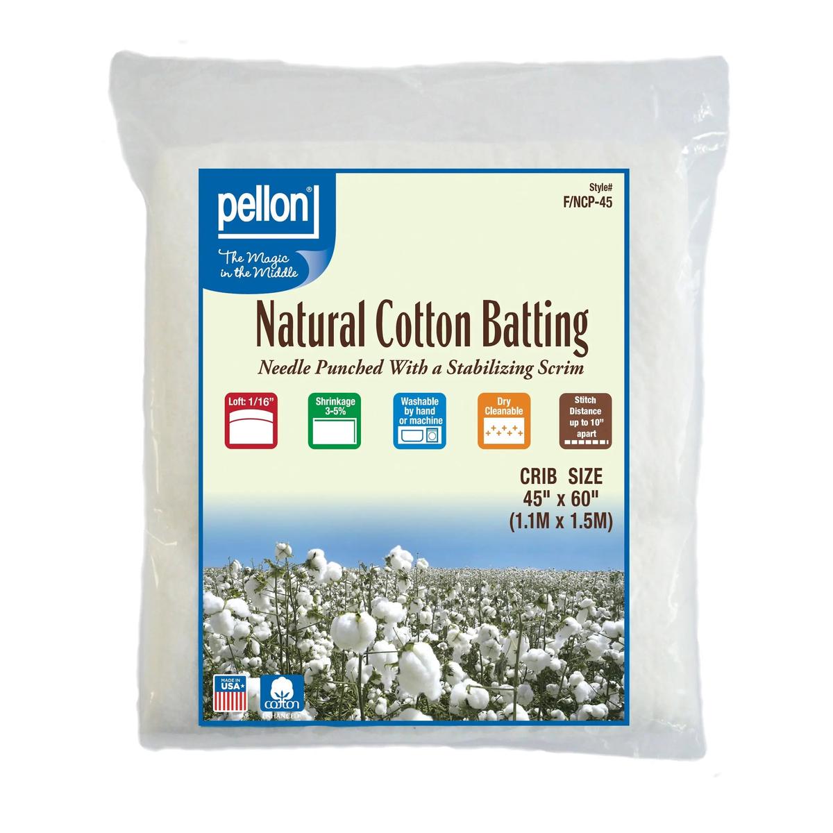 Pellon Natural Cotton Batting With Scrim 45" x 60" Crib Size Package.