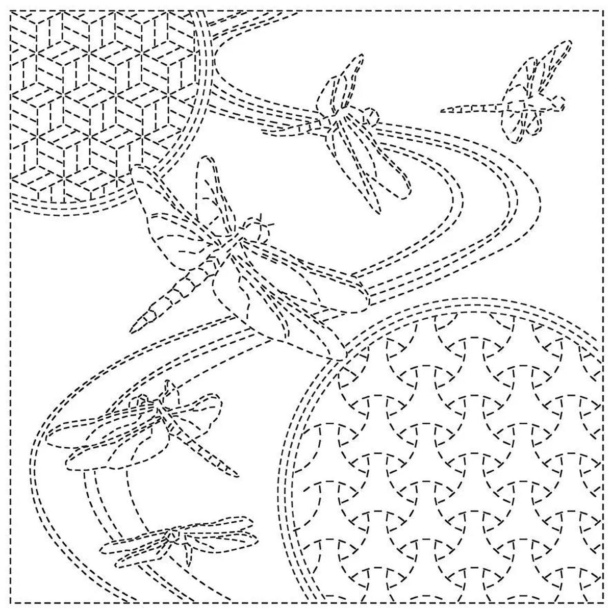 Sashiko Cloth Dragonfly - White