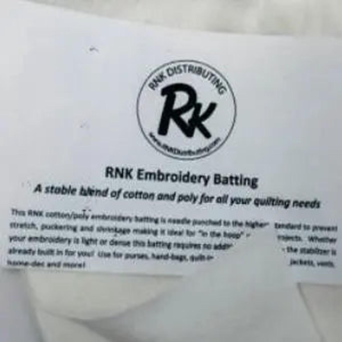 RNK Embroidery Batting 60" x 15 yards