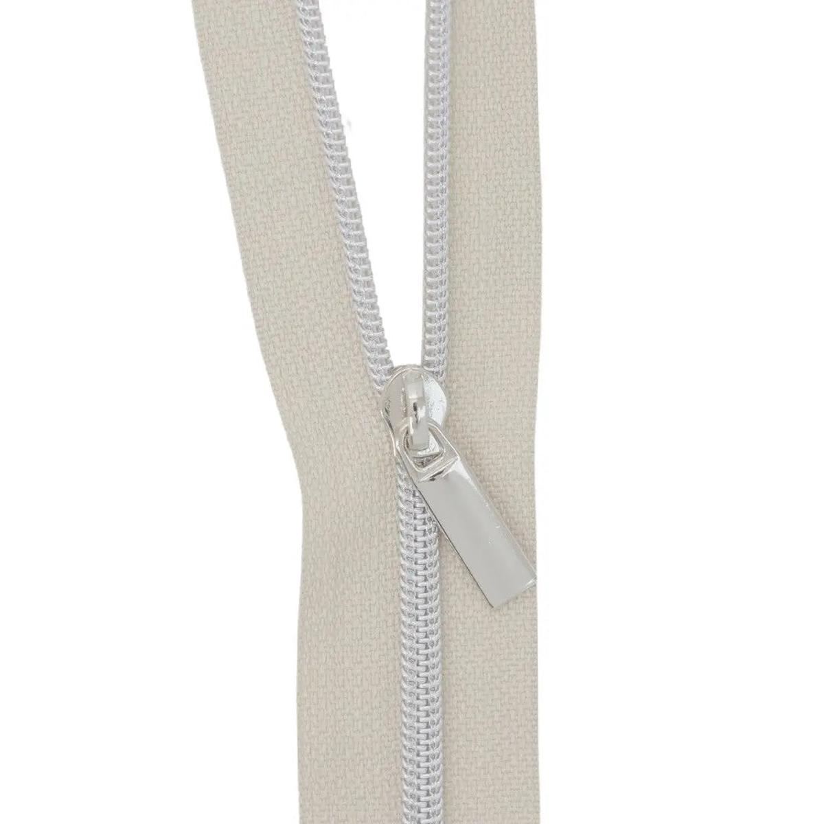 White #3 Nylon Nickel Coil Zippers: 3 Yards with 9 Pulls