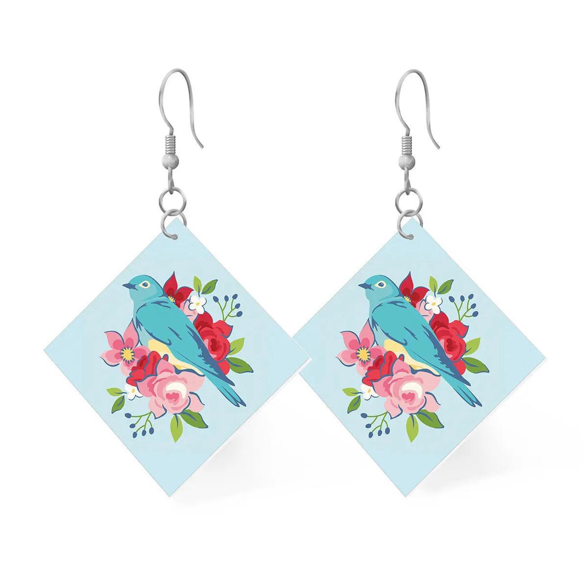 Leather Square Earrings Bluebird