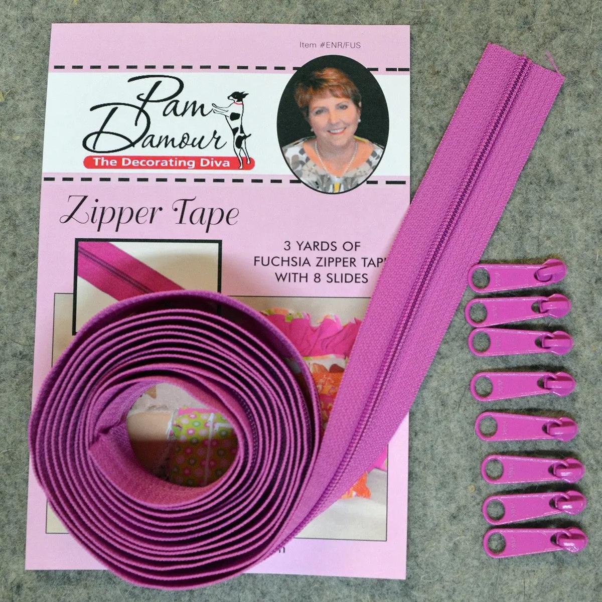 3 yards of Reversible Coil Zipper Tape with 8 Slides Fuchsia