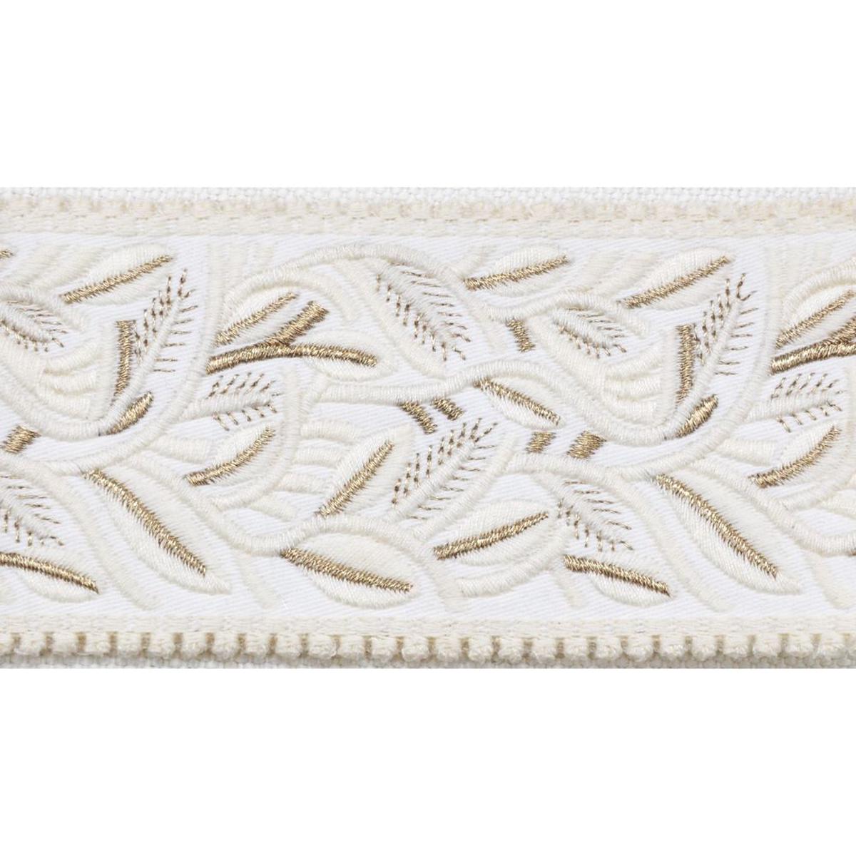 2 1/2-inch Decorative Embroidered Woven Trim Tape with Textured Leaf Design Ivory and Gold 5 Yard Roll | Style BR-7566