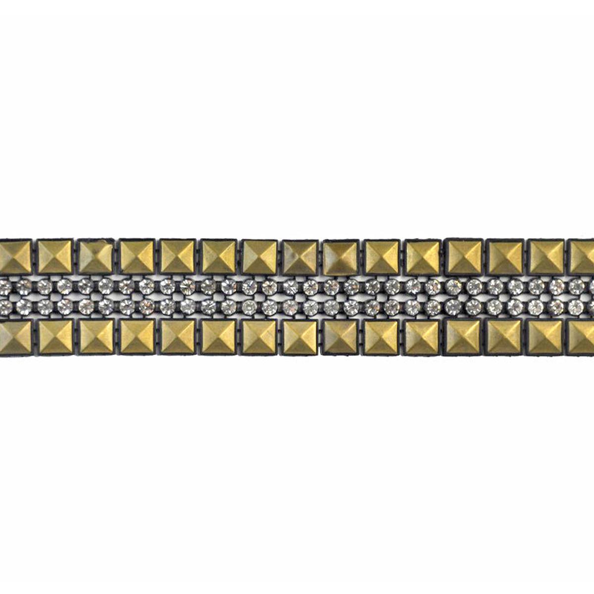Metal Stud & Rhinestone Trim, 1 3/8-inch X 5 Yards Pyramid Stud Crystal Decorative Trim for Sewing, Costumes & Accessories