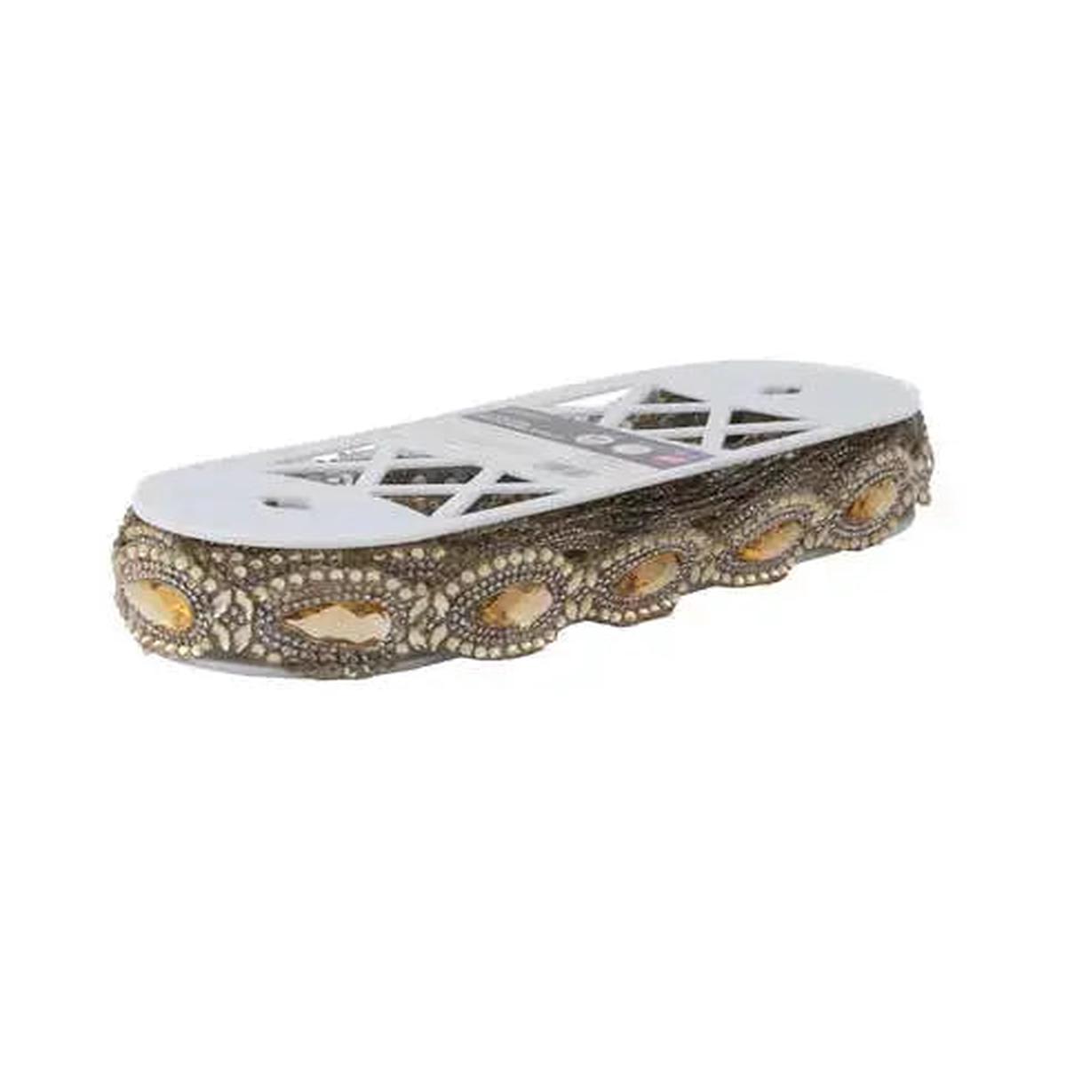 Yaya Han Iron On Crystal Princess Trim 1.38" Gold - Per Yard