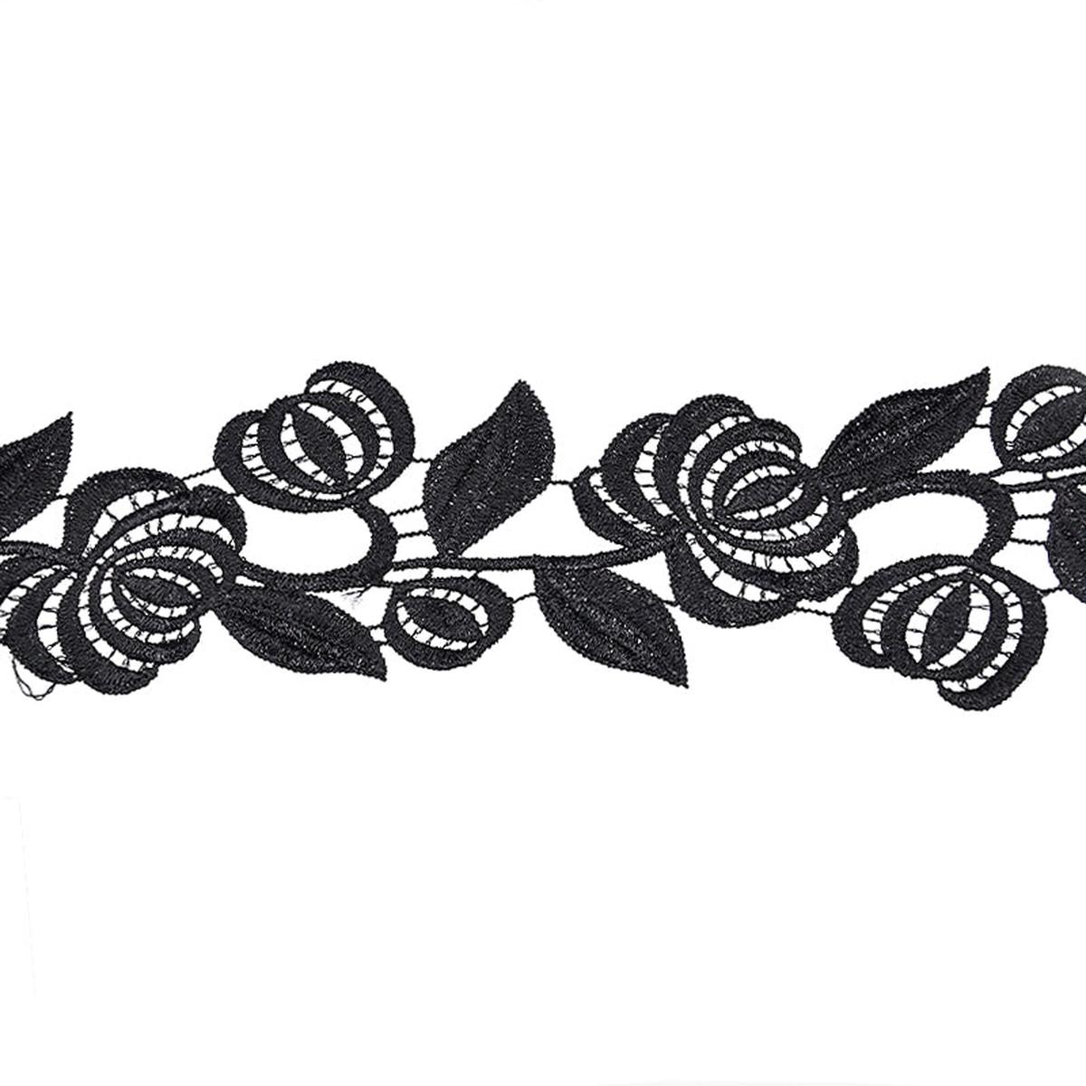 Floral Embroidered Venise Lace, 1 3/4-inch X 5 Yards Rose Vine Border Trim for Bridal, Evening Gowns & DIY Sewing