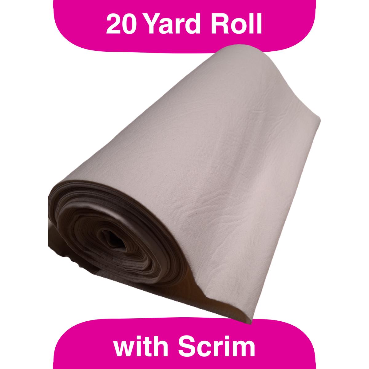 122" Wide 100% Cotton Batting with Scrim Liner, 20 yards