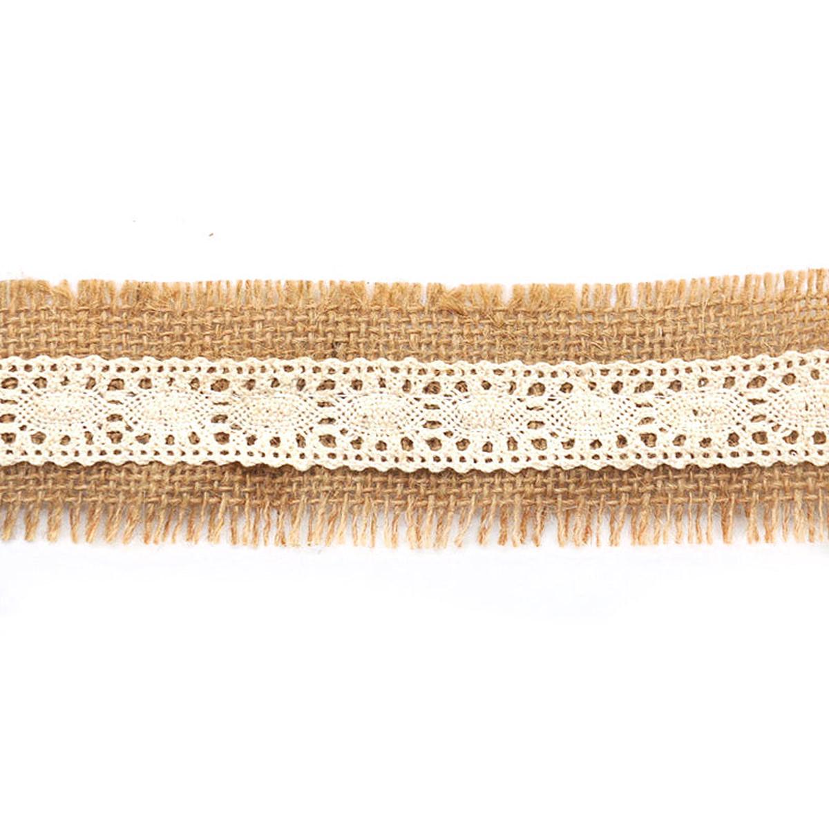Natural Jute Trim with Ivory Cotton Lace, 2" X 5 Yards Rustic Burlap & Lace Decorative Trim