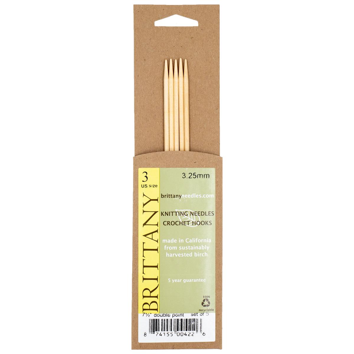 Brittany Birchwood Double Pointed Knitting Needles 7.5" (Sizes 3 to 17)