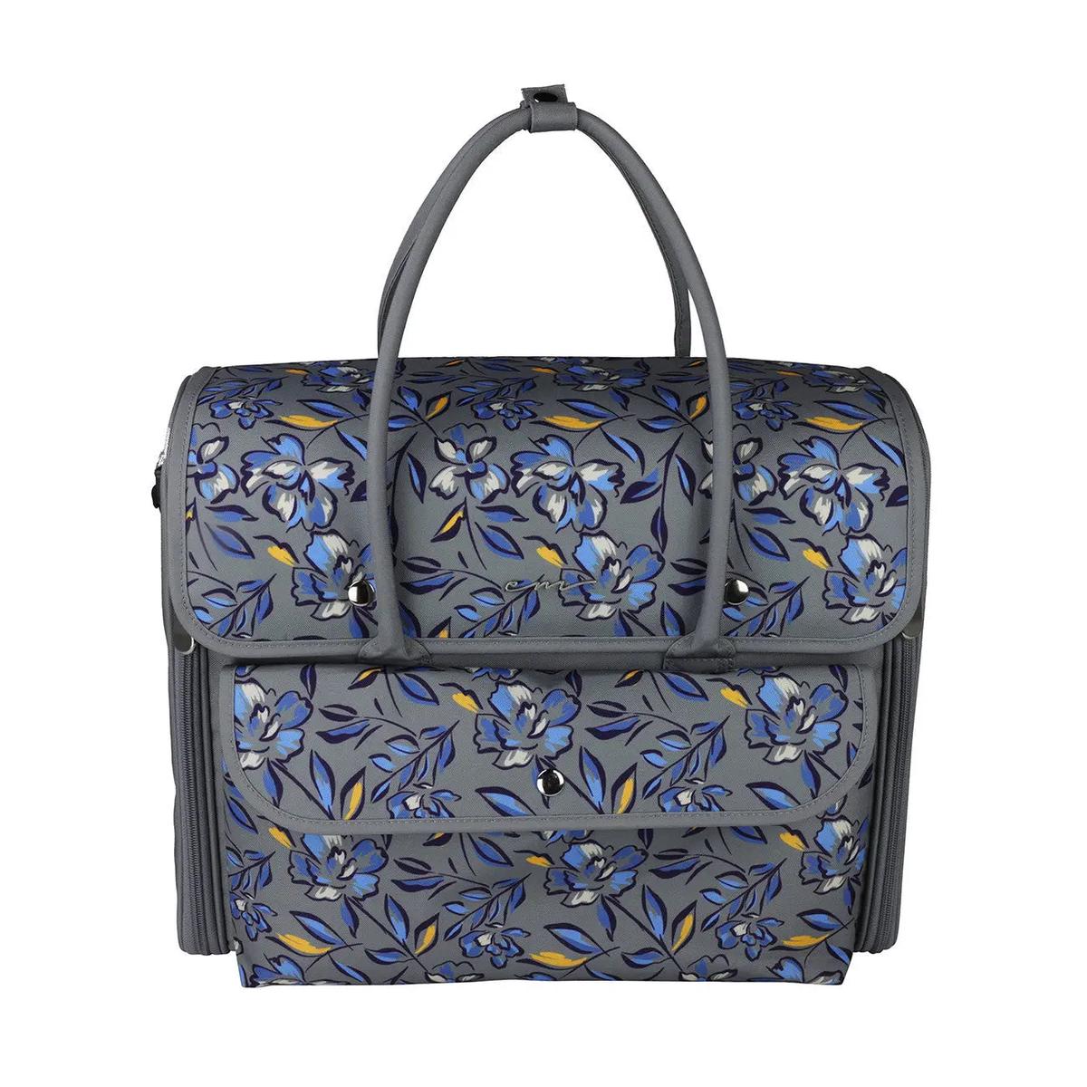 Over the Shoulder Sewing Machine Carry Tote Blue Grey Floral