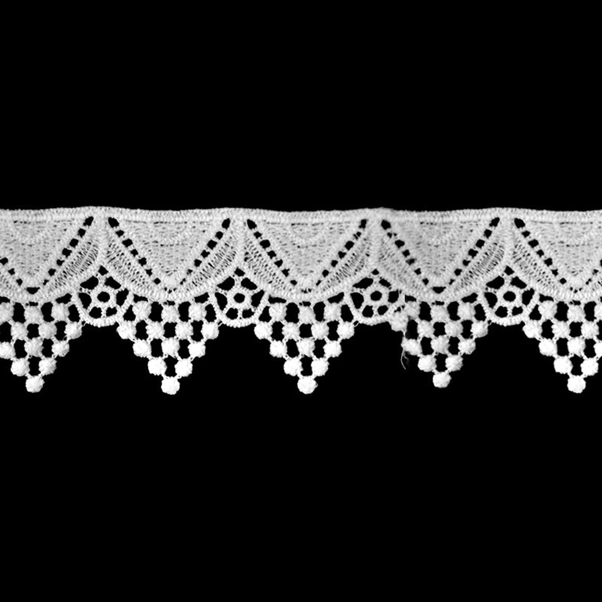 White Scalloped Venise Lace, 1 5/8-inch X 5 Yards Cotton Eyelet Pom Pom Edge