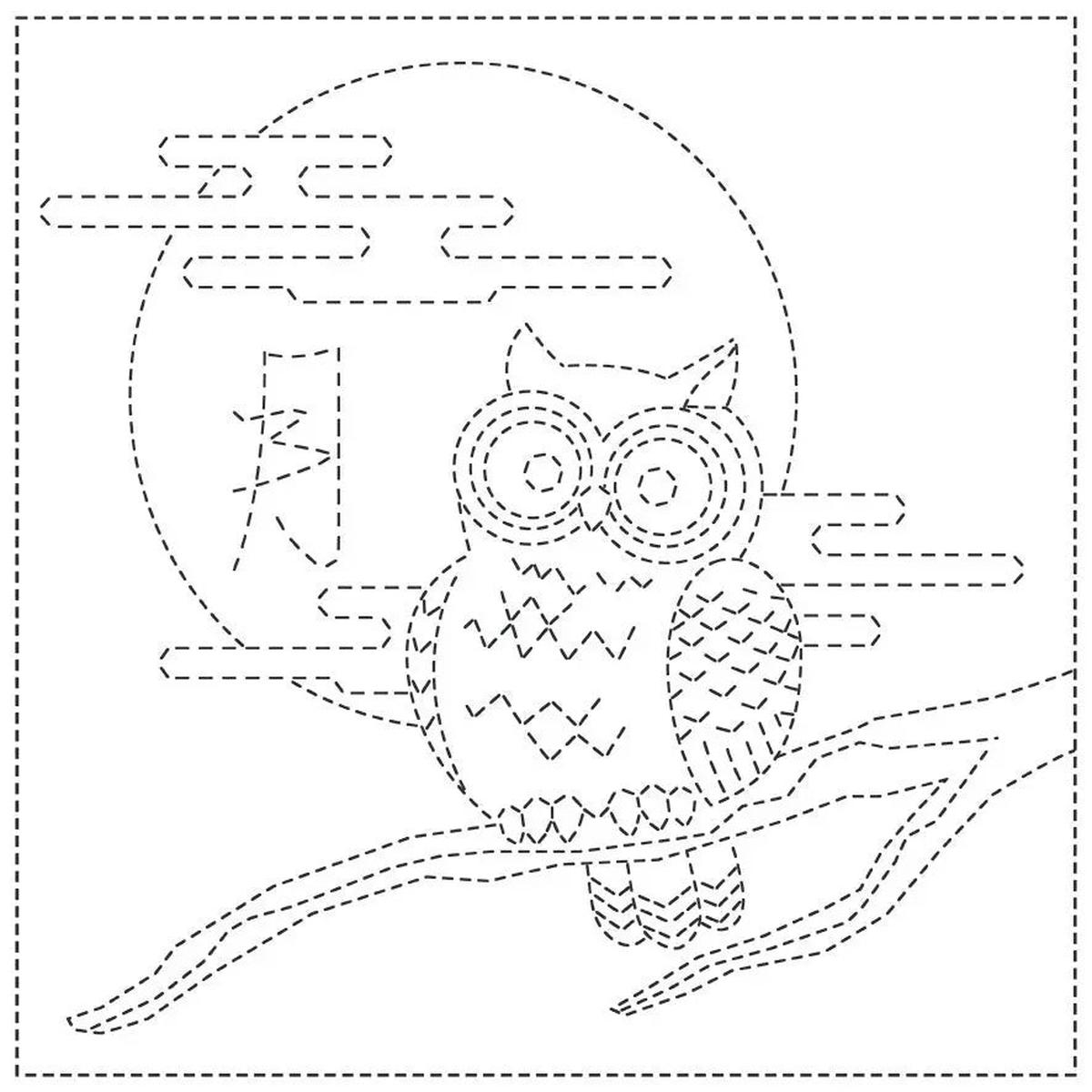 Sashiko Cloth Owl - White