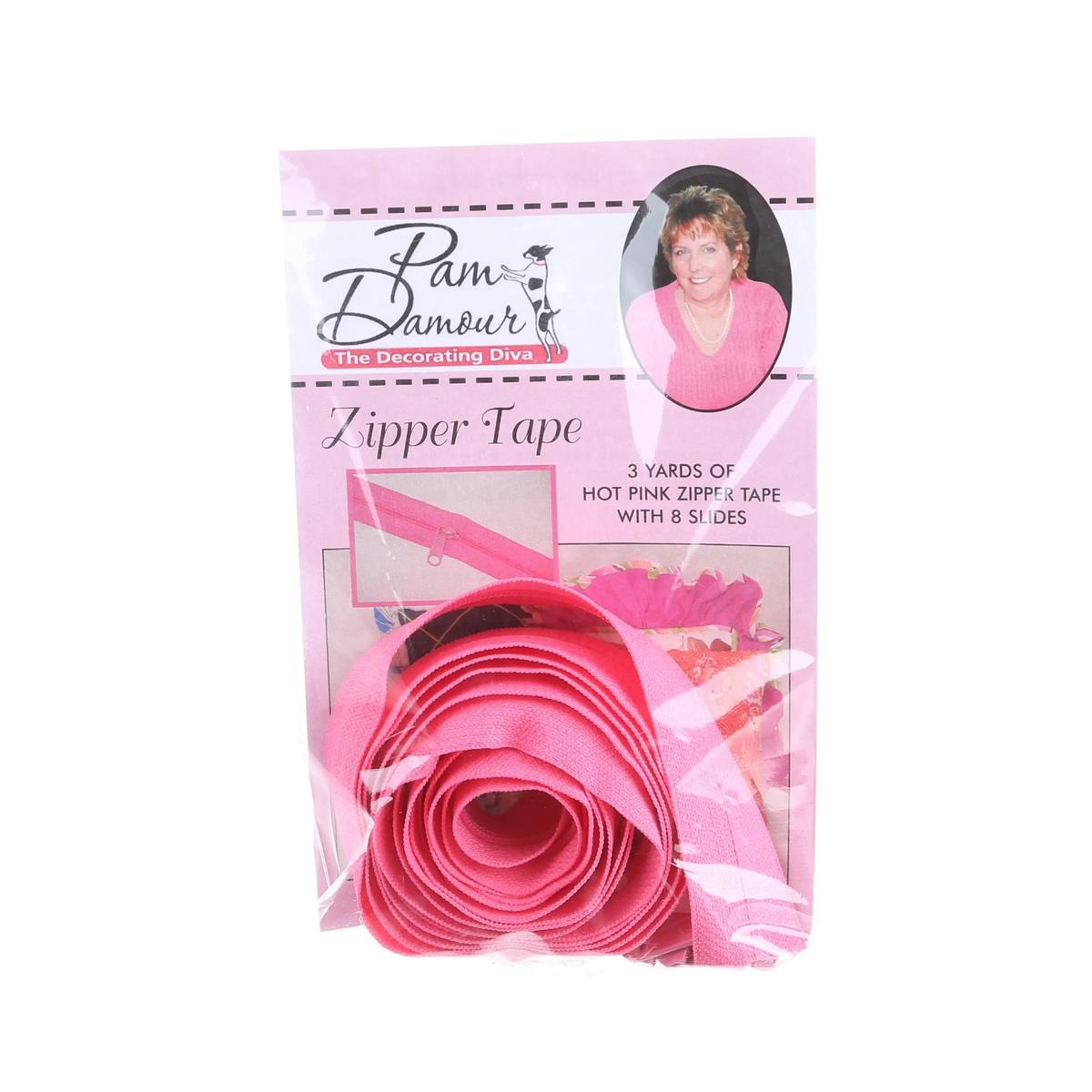 3 yards of Reversible Coil Zipper Tape with 8 Slides Hot Pink