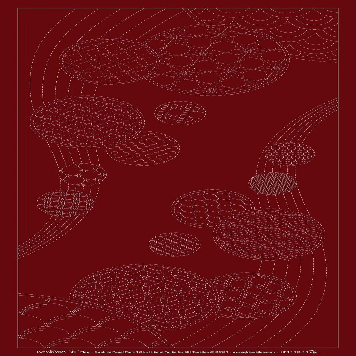 Wagara Sashiko Panel Part 10 Windchimes Red