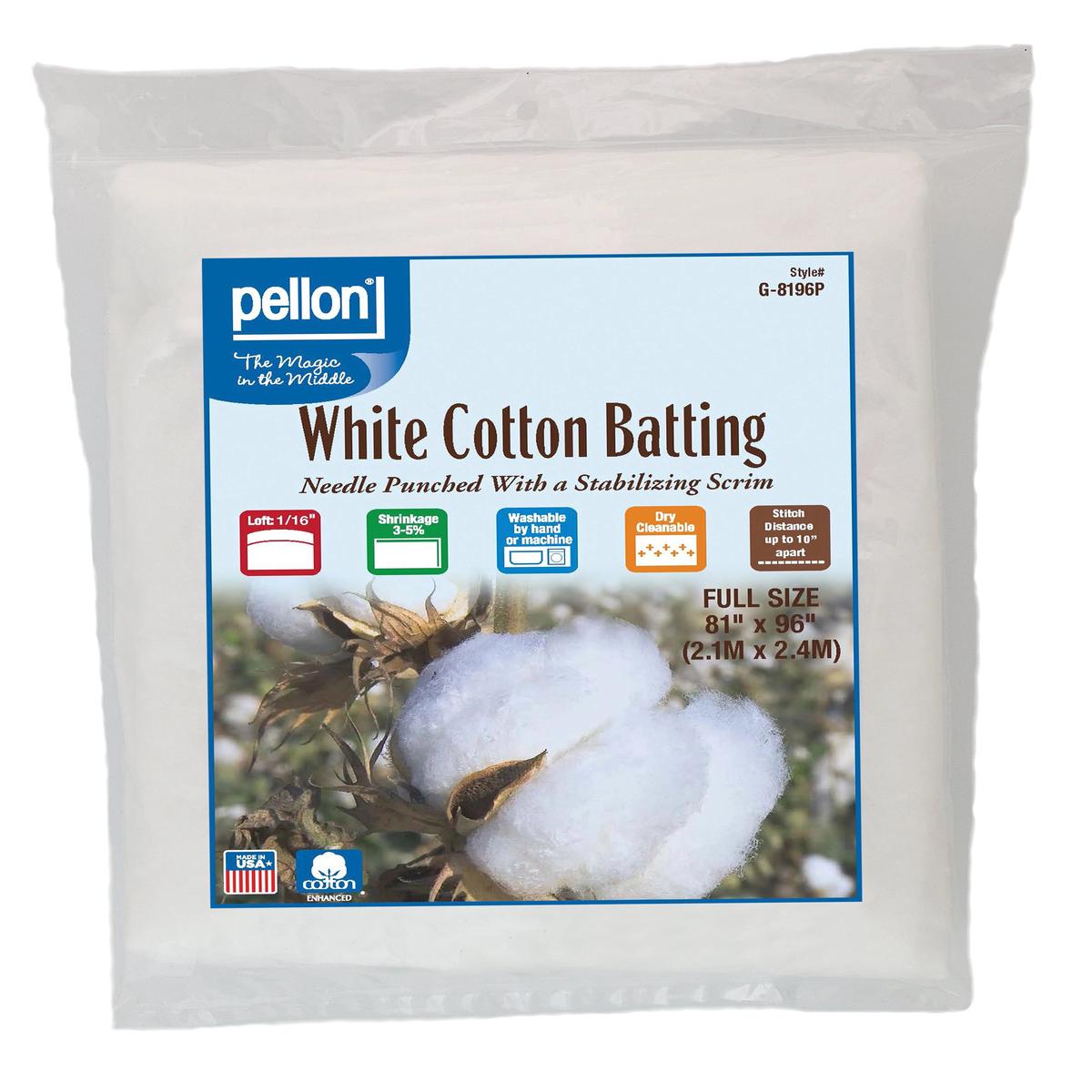 Pellon White Cotton Batting With Scrim 81" x 96" Full Size Package.