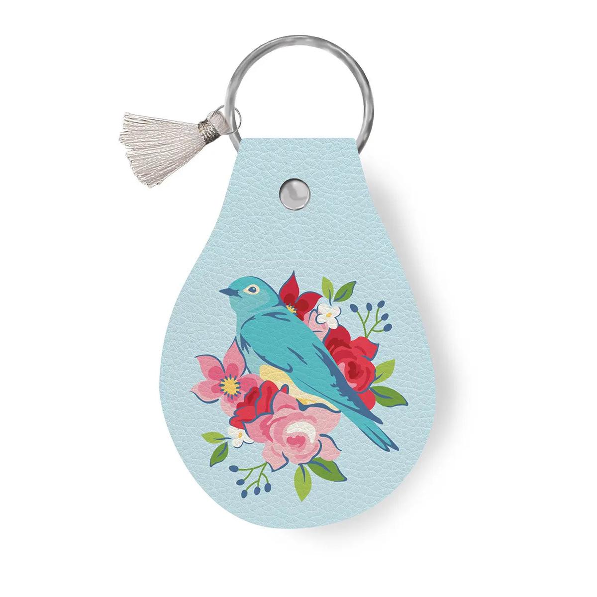 Leather Circle Key Chain Bluebird