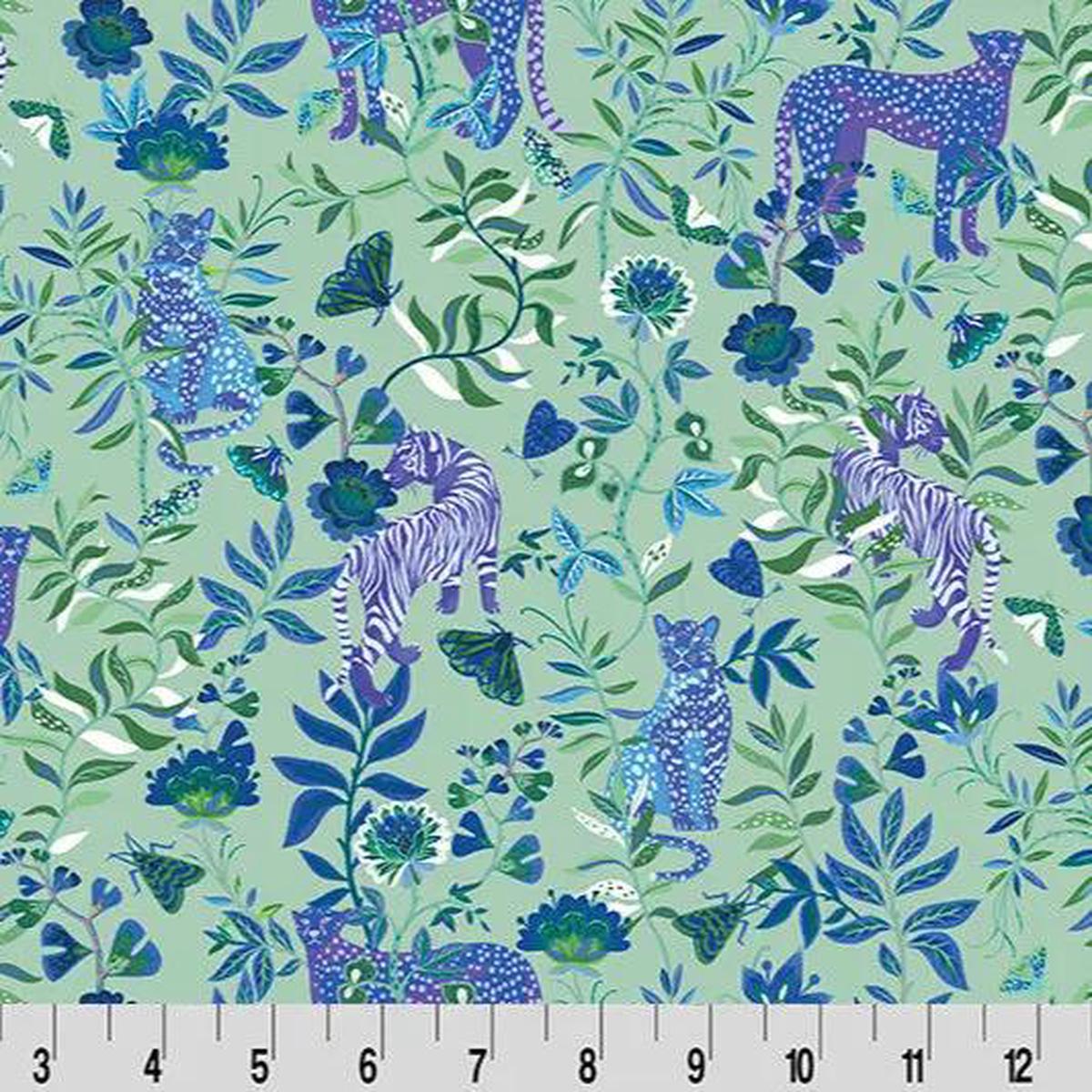 Wanderlust Big Cats Quilting Cuddle Blue Fabric per yard