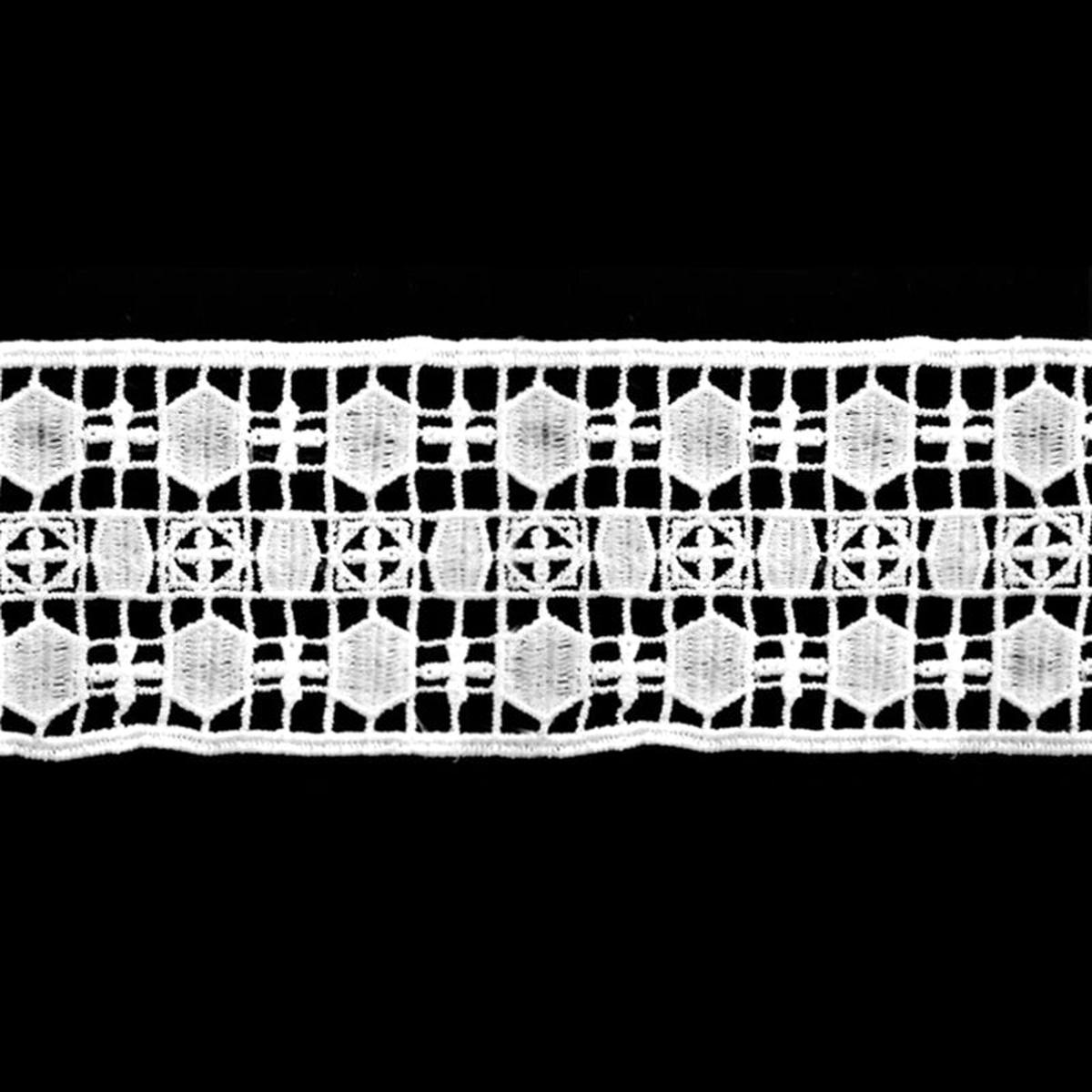 White Geometric Venise Lace Trim, 2.5-inch X 5 Yards Wide Openwork Hexagon & Lattice Border