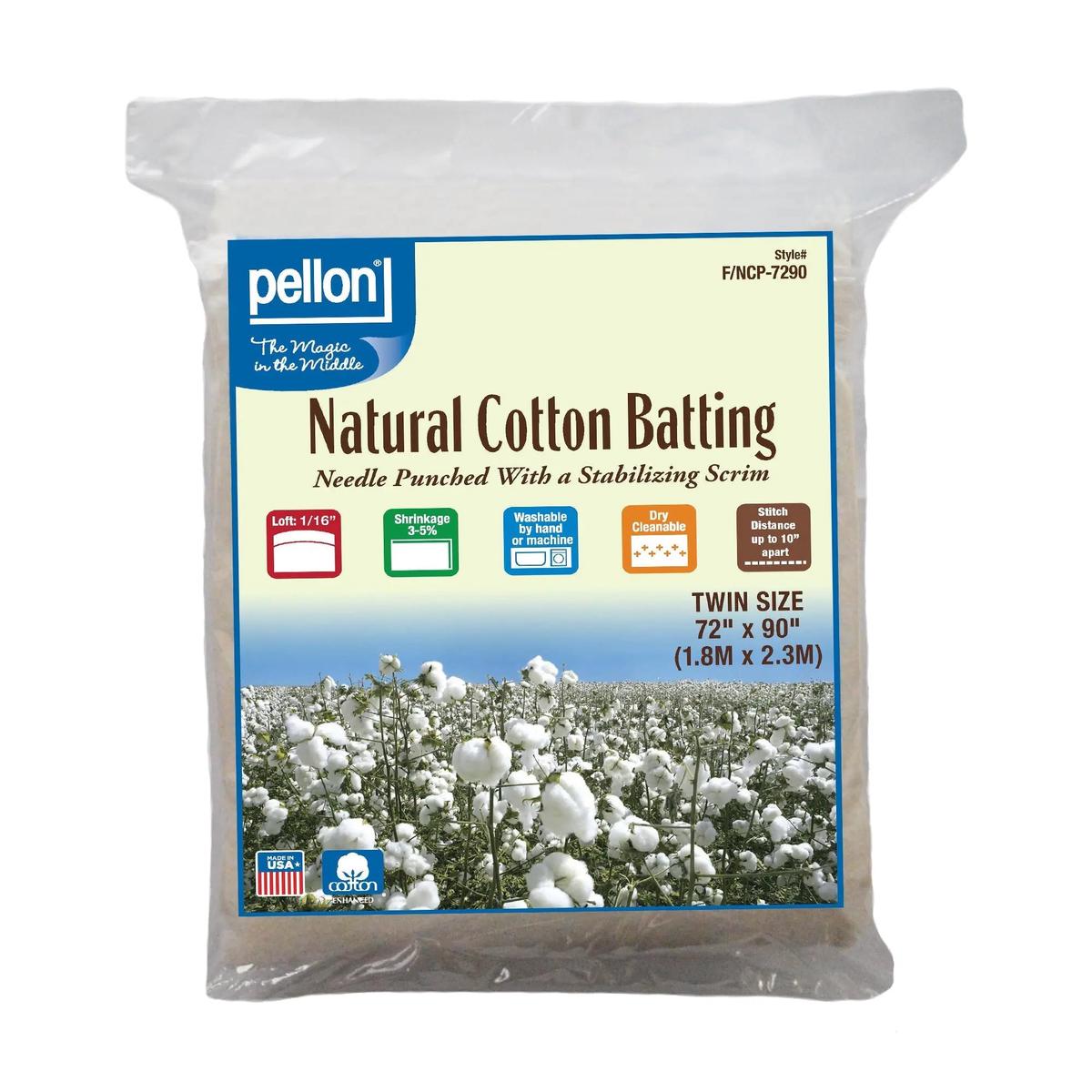 Pellon Natural Cotton Batting With Scrim 72" x 90" Twin Size Package.