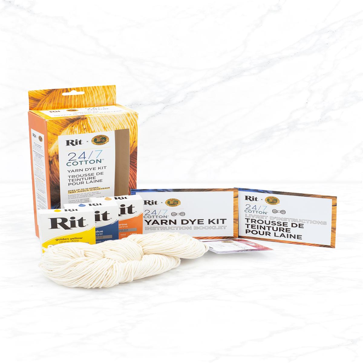 Rit and Lion Brand 24/7 Cotton Yarn Dye Kit