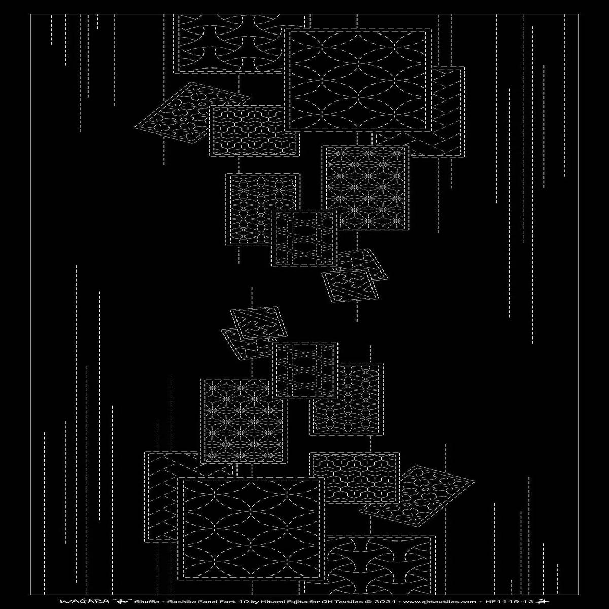 Wagara Sashiko Panel Part 10 Shuffle Black