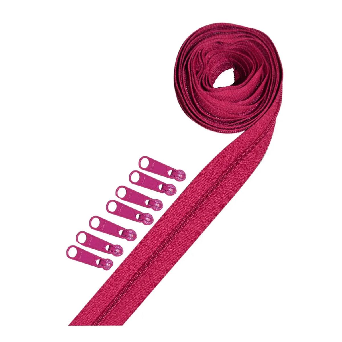 3 yards of Reversible Coil Zipper Tape with 8 Slides Raspberry