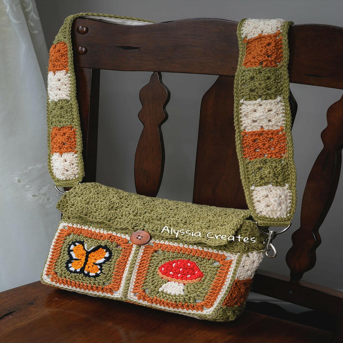 Butterfly and Mushroom Book Sleeve Bag (Crochet)