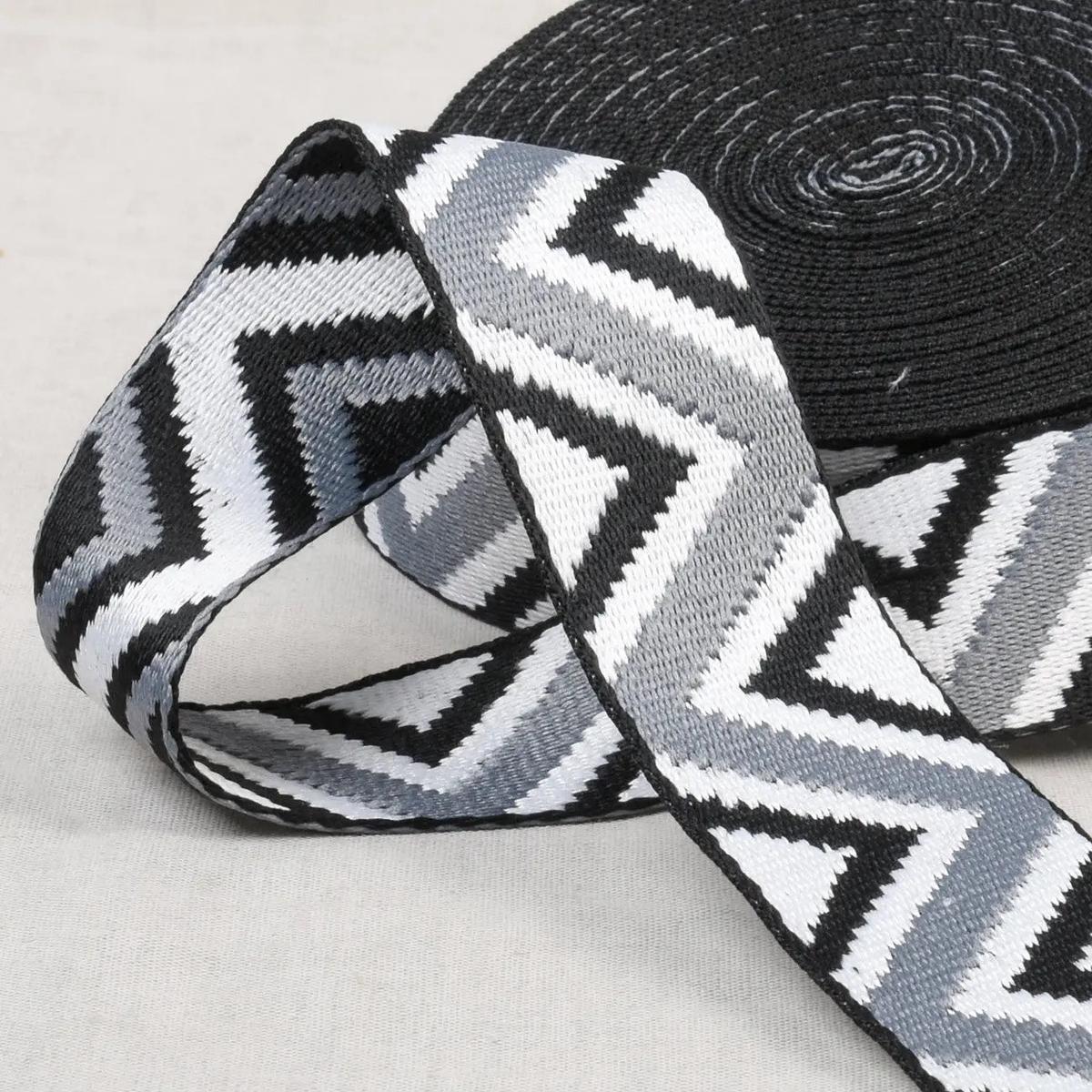 Ethnic Webbing 38mm Black White Grey