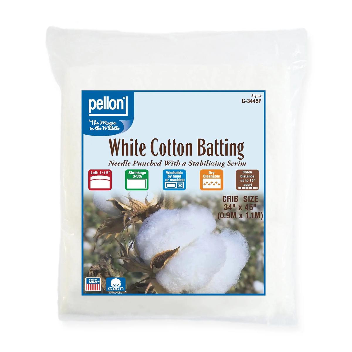 Pellon White Cotton Batting With Scrim 34" x 45" Craft Size Package.