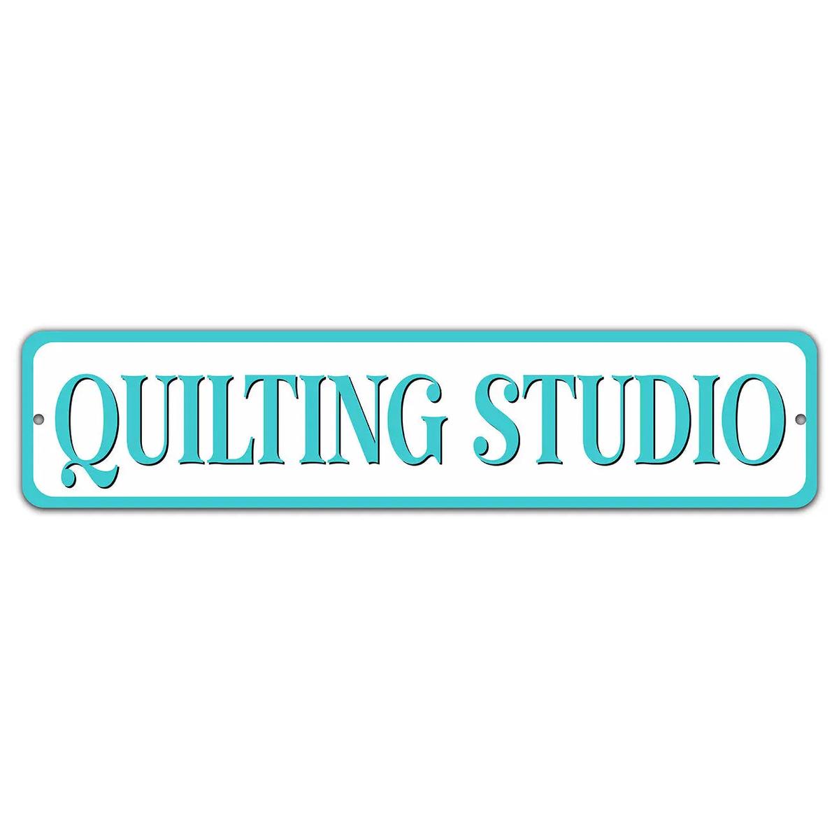 Quilting Studio Turq 4x18 Aluminum Sign
