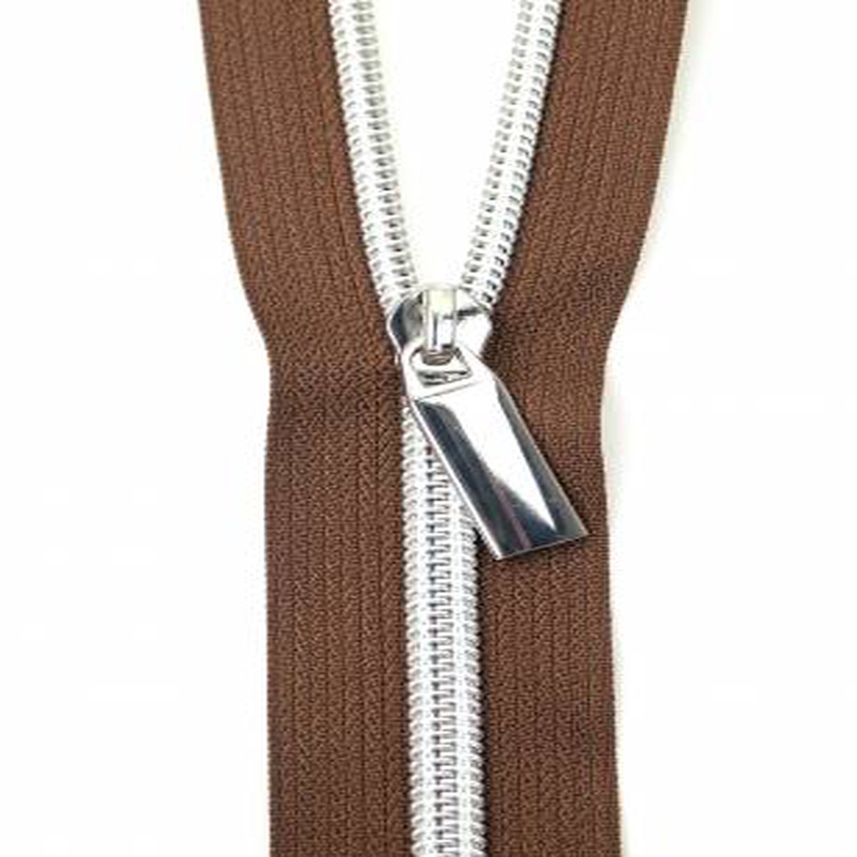 Zips By the Yard Brown Tape & Silver-Look Nylon Teeth
