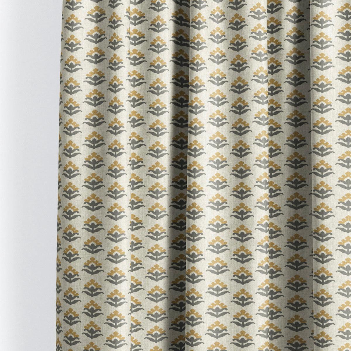 'Piano Swan' Fabric by the Yard (Cream/ Mustard Yellow/ Gray)