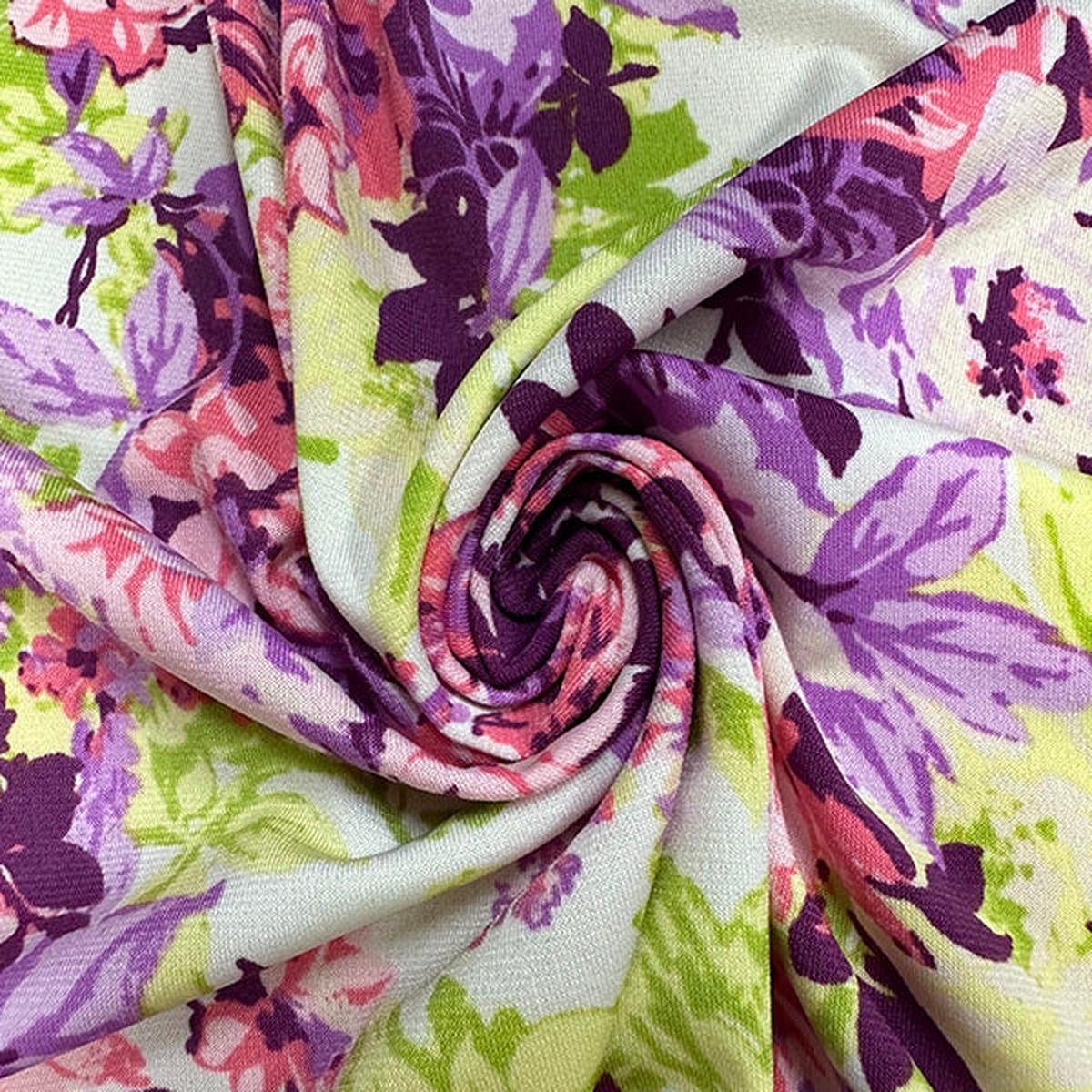 1 1/2 YD PC-Purple Multi Floral Print ITY Jersey Knit Fabric