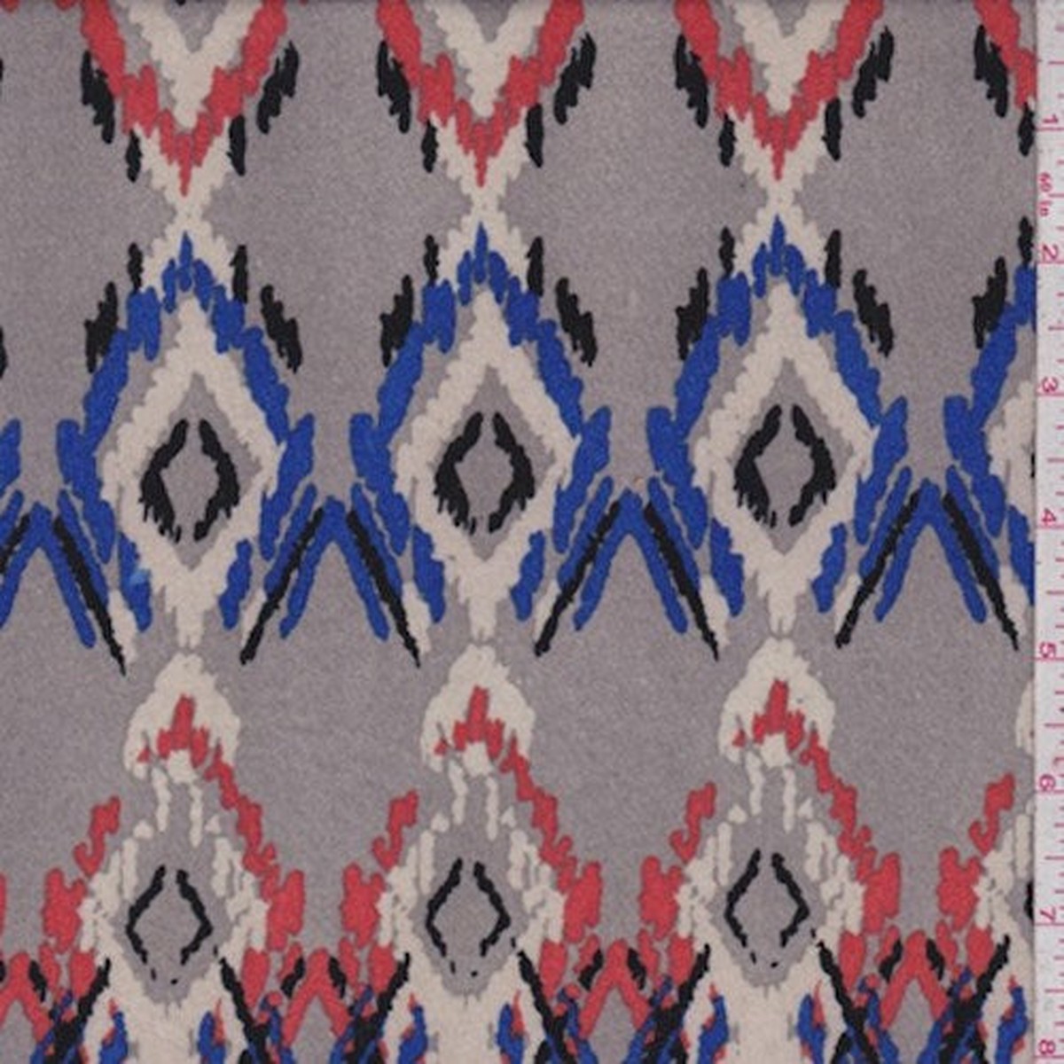 1 1/4 YD PC-Grey Multi Flamestitch Diamond Double Brushed Jersey Knit Fabric