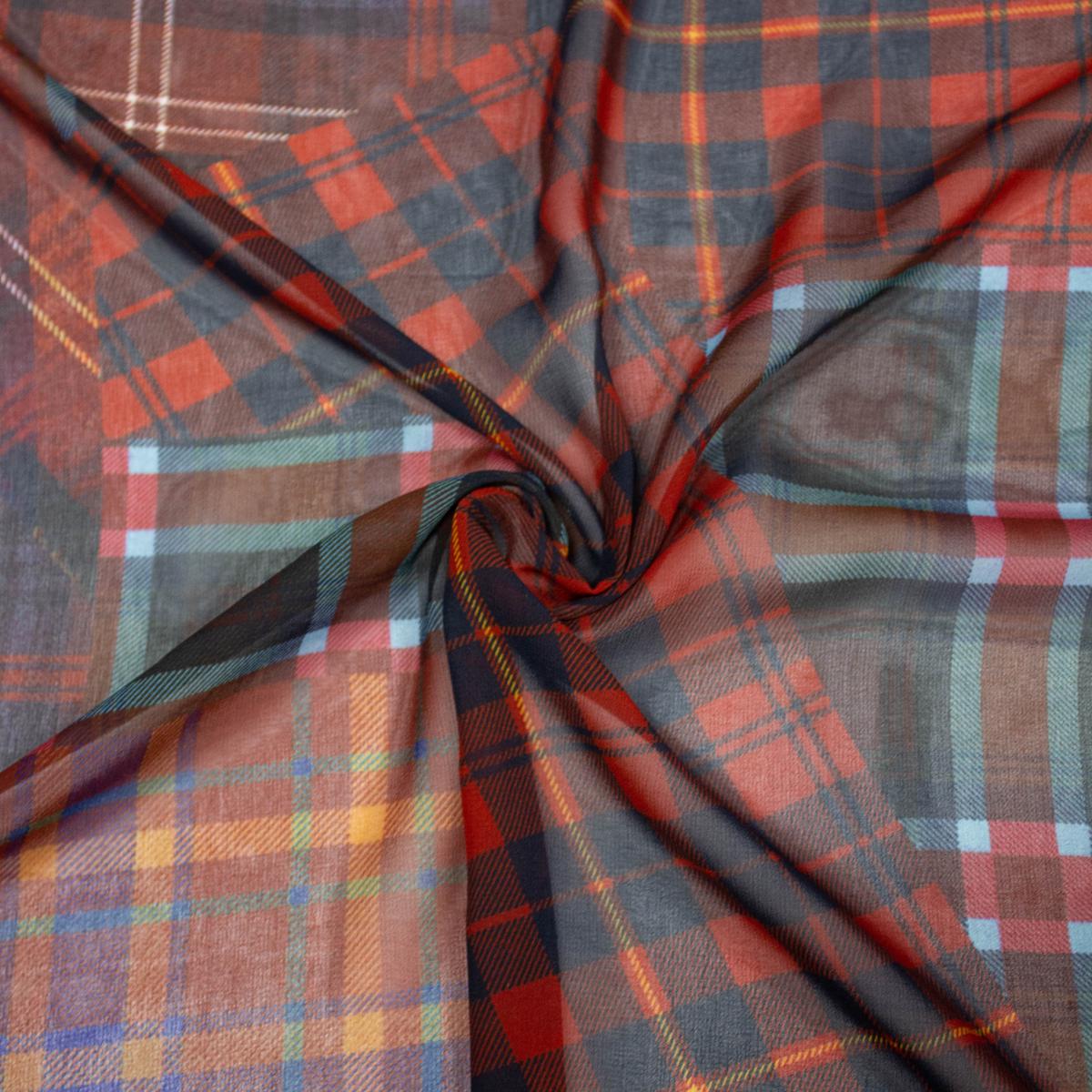 Yunte Multicolour Abstract Polyester Voile Fabric